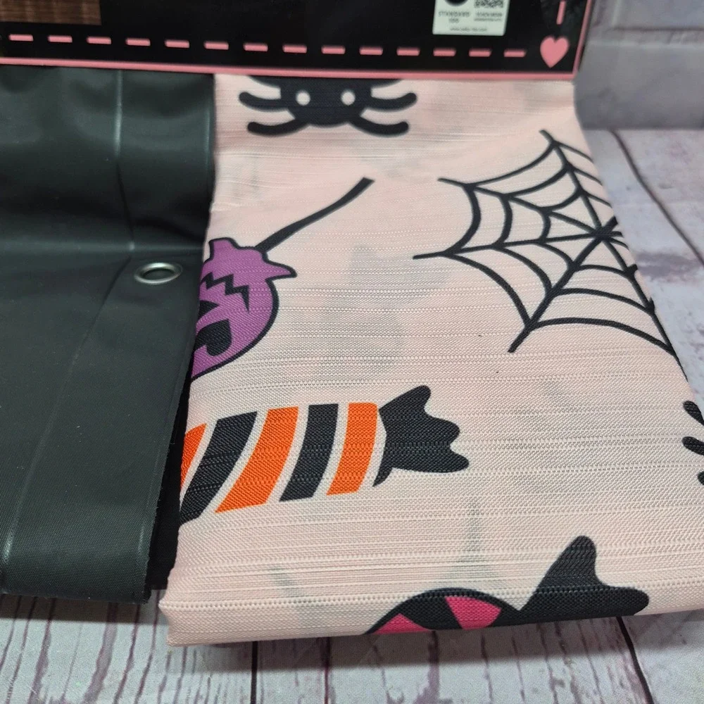 Betsey Johnson Spooky Candy Pink 14pc Shower Curtain Set Halloween Hooks Liner